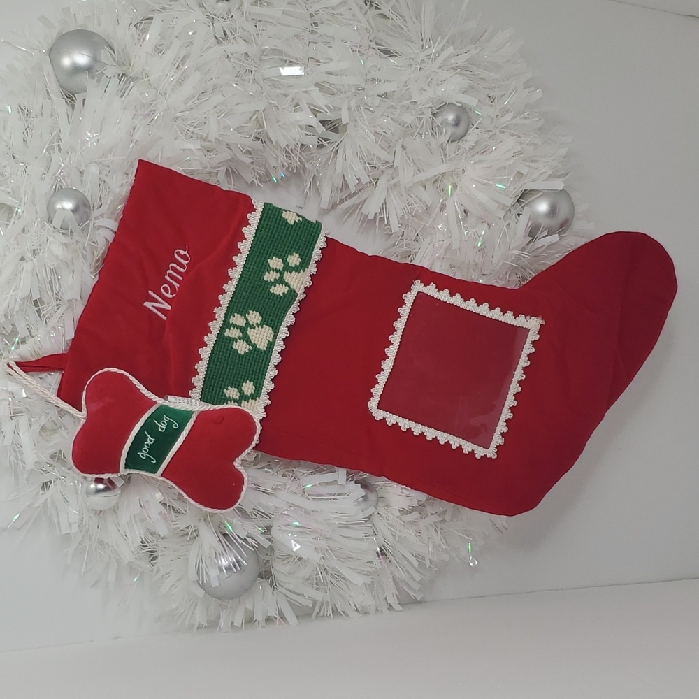 Christmas Dog Stocking, 17 inch, Red, white and green
